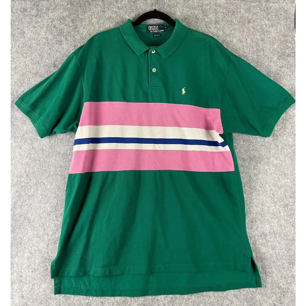 Vintage Polo Ralph Lauren Polo Shirt Mens XL Stripe Short Sleeve USA Made 90s